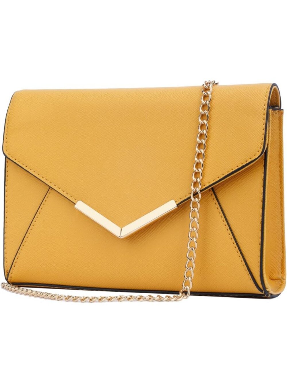 Women A Mustard Faux Leather Envelope Clutch Purse Crossbody Chain Evening Bag